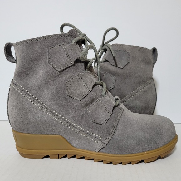 Sorel Shoes - Sorel Evie Lace Wedge Bootie Boots Women Size 8 Gray Suede Leather Ankle